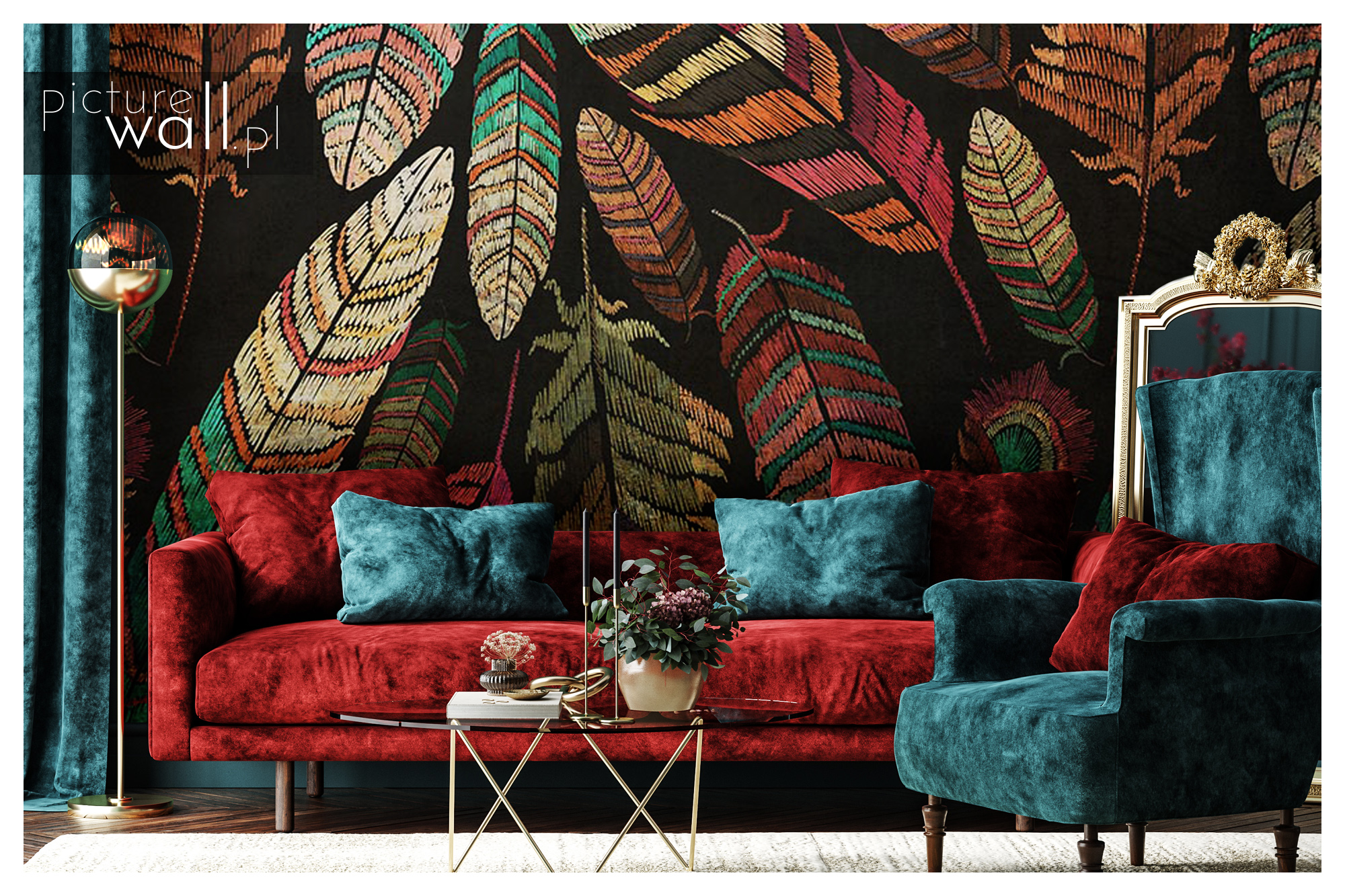 Fototapeta autorska haftowane pióra